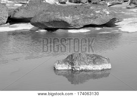nature stones in water abstract concept (B&W)