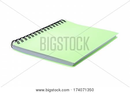 Green notebook isolated on white with clipping path