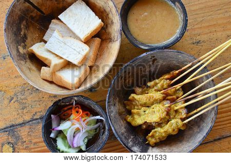 Pork Satay. grilled pork served with peanut sauce or sweet and sour sauce