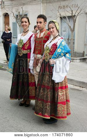 PIANA DEGLI ALBANESI ITALY - April 20 2014: Holy Week in Sicily. Easter procession of women and men greek byzantine rite dressed in the traditional costumes of the Albanian '400.