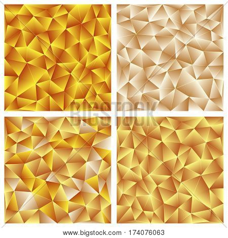 Set of orange abstract low-poly polygonal triangular mosaic background for web presentations and prints