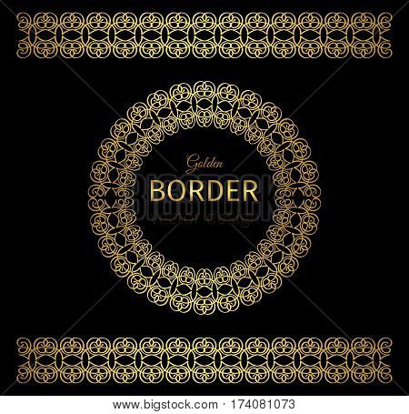 Golden vector border and rosette on black background