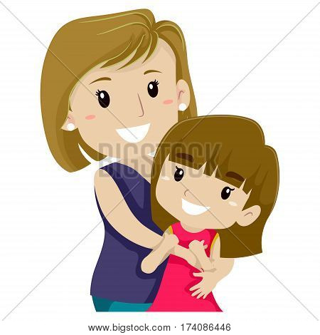Vector Illustration of Mother Hugging her Daughter