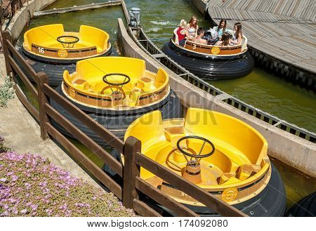 SALOU/ SPAIN - MAY 12, 2015. Attraction Grand Canyon Rapids in the theme park Port Aventura in city Salou, Spain.