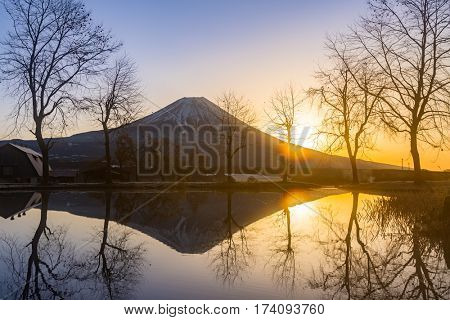 Mount Fuji Fujisan sunrise at Fumoto Japan