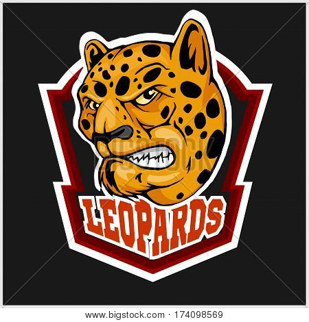 Leopard head mascot for sport team on black
