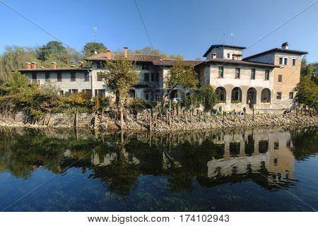 Country house along the Naviglio Grande of Turbigo (Milan Lombardy Italy) at fall