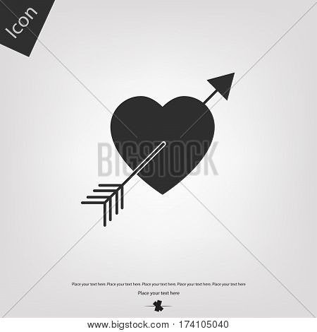 Heart arrow icon, gray background. Vector illustration.
