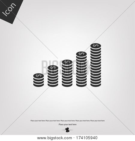 Coin graph icon, gray background. Vector illustration.