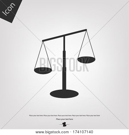 Justice scales vector icon, gray background. Vector illustration.