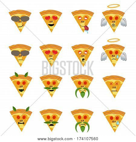 Cartoon set of emotions on a piece of pizza vector