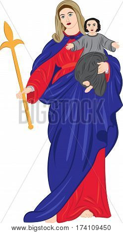 Madonna with baby on hands. Vector illustration