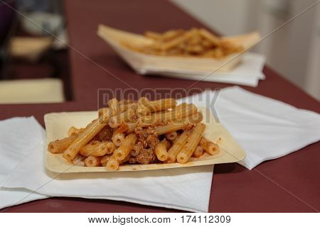 Italian Pasta Dish: Sedanini With Milled Meat And Tomato Sauce