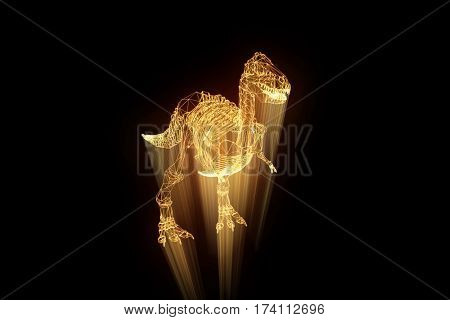 Dinosaur TRex Skeleton in Hologram Wireframe Style. Nice 3D Rendering