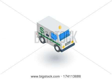 encashment service car, bank collector van, money delivery isometric flat icon. 3d vector colorful illustration. Pictogram isolated on white background