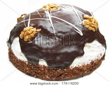 chocolate cake with cream and nuts sweet dessert