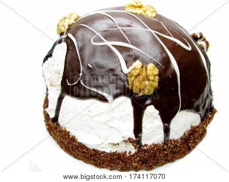 chocolate cake with cream and nuts sweet dessert
