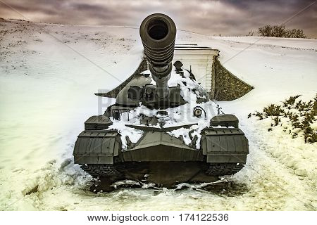 Kiev Ukraine - February 18 2017: Soviet tank T-10 of the museum of military