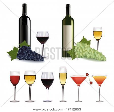 Set of different drinks and cocktails. Vector illustration.