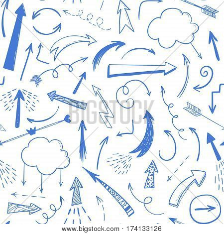 Handdrawn Arraws Seamless Pattern. Vector Black And White Background