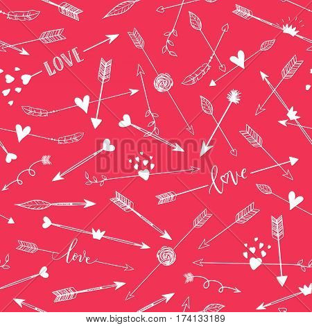 Handdrawn Arraws Seamless Pattern. Vector Pink Romantic Background