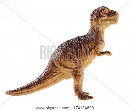 plastic dinosaur toy isolated on white background.