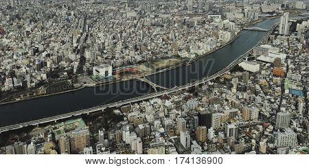 Birdseye view of city from top