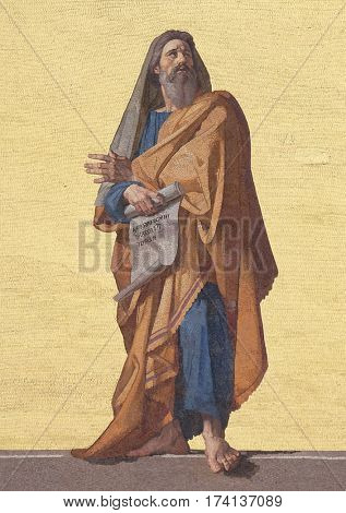 ROME, ITALY - SEPTEMBER 05: Mosaic of the Prophet Ezekiel in the facade of Basilica of Saint Paul outside the walls, Rome, Italy on September 05, 2016.