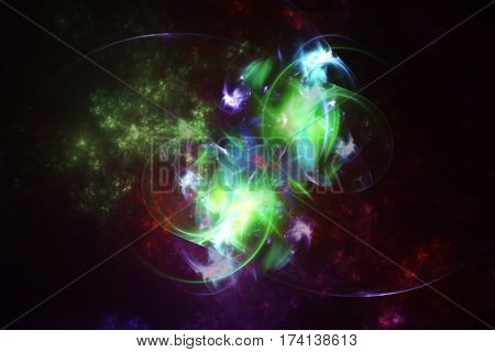 Abstract space fractal with colorful plasma, on dark background