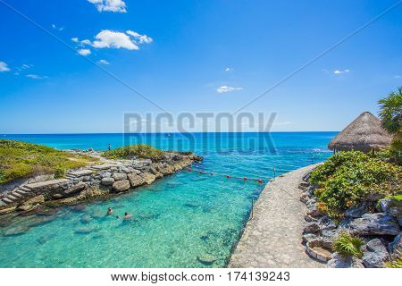 Tropical beach in caribbean sea, Cancun, Mexico