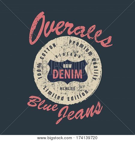 Overalls raw deim blue jeans graphic for t-shirt tee design