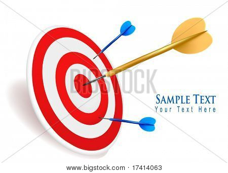 Or dart frapper une cible. Concept de succès. Illustration vectorielle