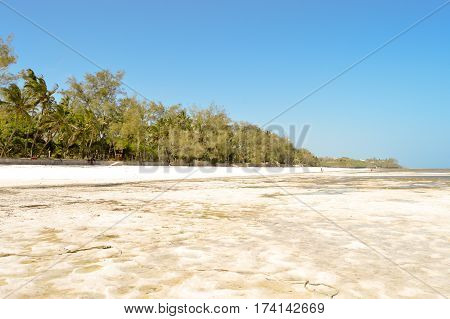 View of the beach and ocean at sunrise in Bamburi Kenya