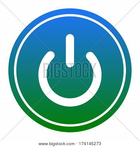 On Off switch sign. Vector. White icon in bluish circle on white background. Isolated.
