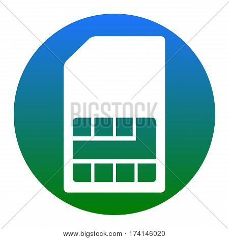 Sim card sign. Vector. White icon in bluish circle on white background. Isolated.