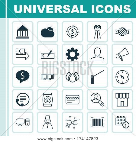 Set Of 25 Universal Editable Icons. Can Be Used For Web, Mobile And App Design. Includes Elements Such As Education Center, Business Deal, Snow Person And More.
