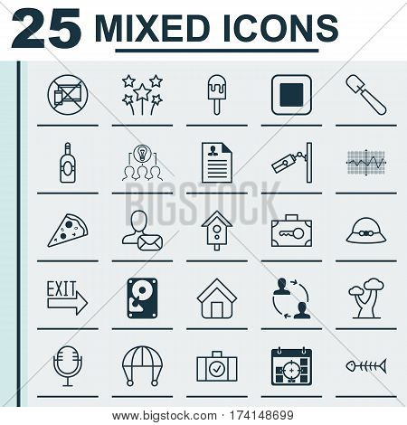 Set Of 25 Universal Editable Icons. Can Be Used For Web, Mobile And App Design. Includes Elements Such As Hooch, Crooked Pointed Line, Video Surveillance And More.