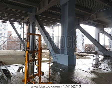 the metal structure of a building under construction.