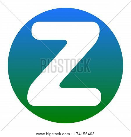 Letter Z sign design template element. Vector. White icon in bluish circle on white background. Isolated.