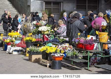 ZAGREB CROATIA - FEBRUARY 28 2017: Splavnica famous flower market placed in between Ban Jelacic Square and Dolac market.