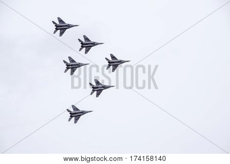 Air Show In The Sky Above The Krasnodar Airport Flight School. Airshow In Honor Of Defender Of The F