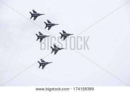 Air Show In The Sky Above The Krasnodar Airport Flight School. Airshow In Honor Of Defender Of The F