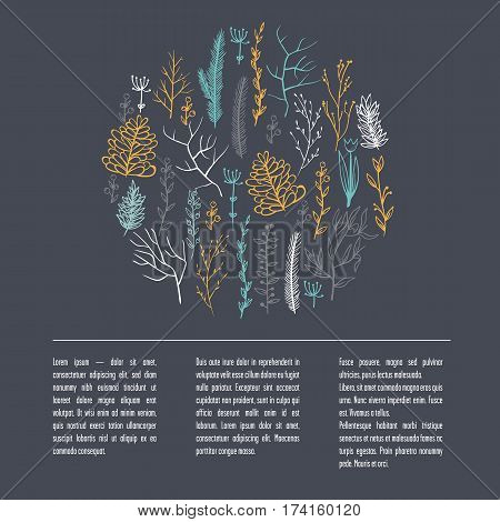 Flowers template card. Contains circle of twigs of flowers and label for text.