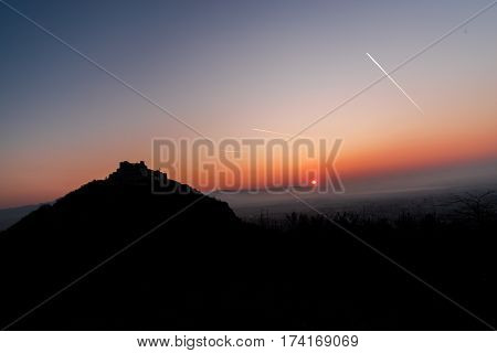 Old medieval citadelon the hill, Deva, Romania