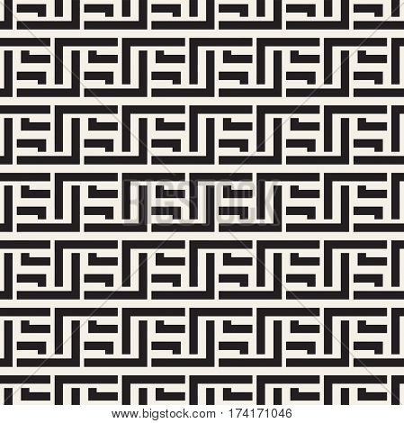 Interlacing Lines Maze Lattice. Ethnic Monochrome Texture. Abstract Geometric Background Design. Vector Seamless Black and White Pattern.