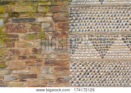 Brick old Wall and stone wall together