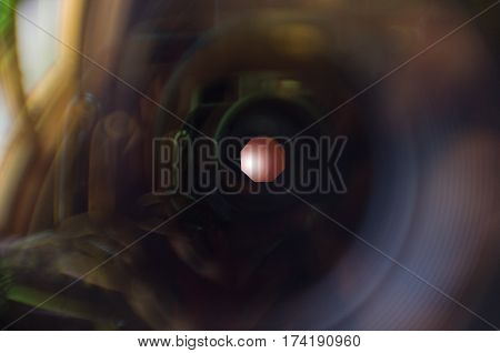 Closeup macro diaphragm of camera lens showing aperture blades