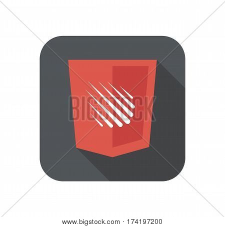 web development shield sign isolated meteor rain icon on grey badge with long shadow on white background