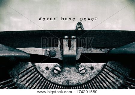 Words Have Power Words Typed On A Vintage Typewriter In Black And White.
