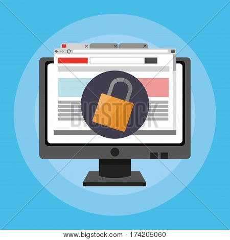 computer with online security related icons image vector illustration design